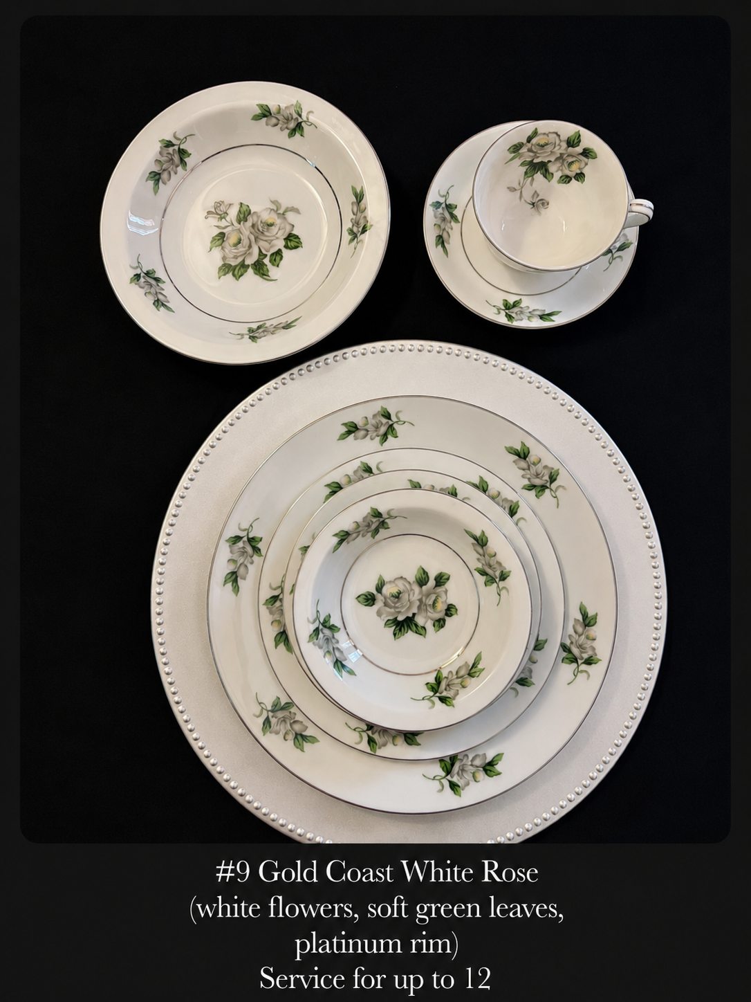 #9 Gold Coast White Rose fine china set