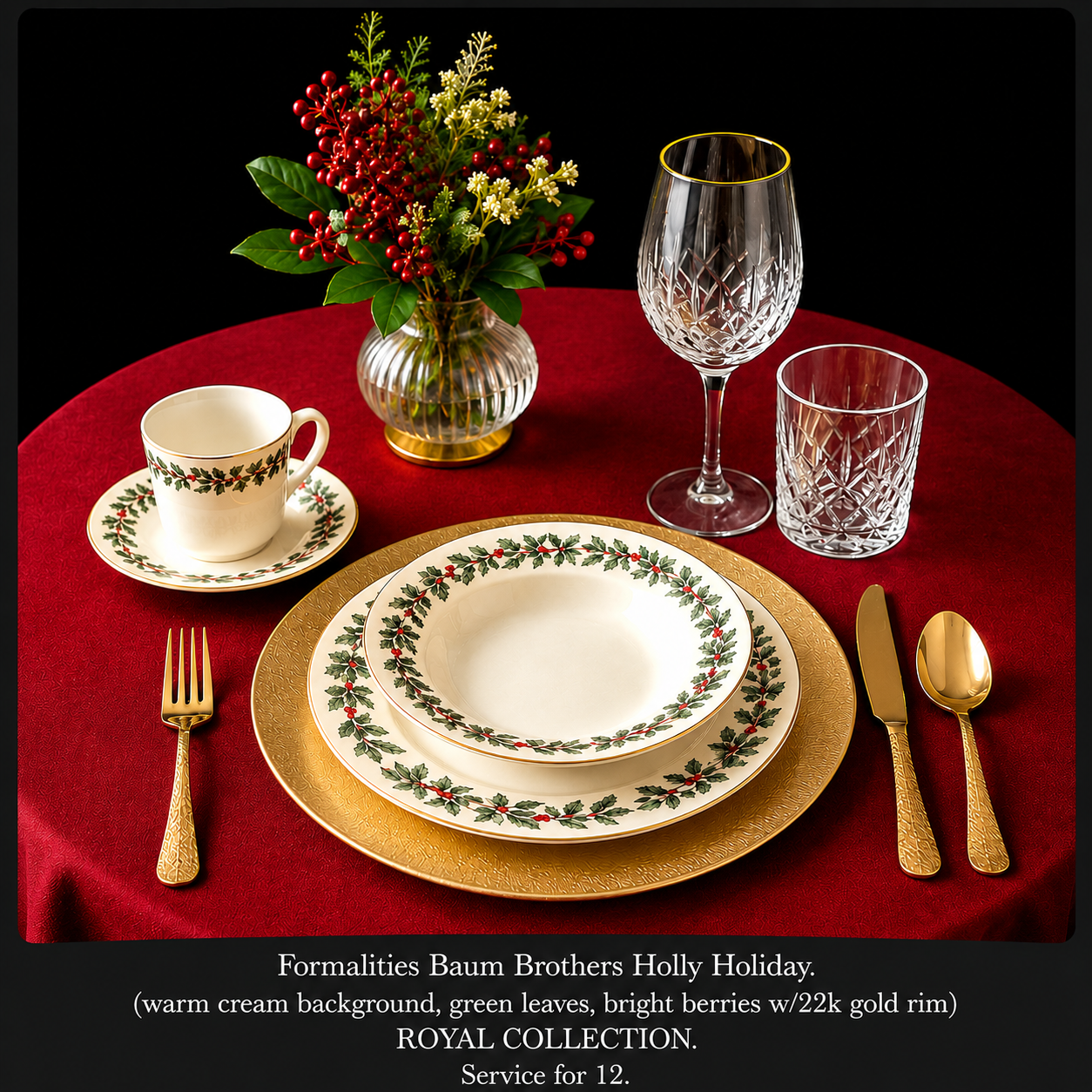 #17 Formalities Baum Brothers Holly Holiday fine china set