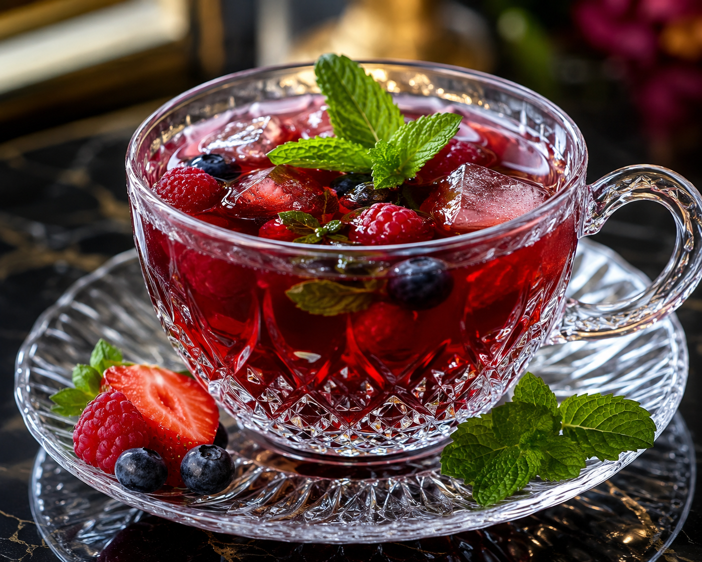 Berry iced tea with fresh mint
