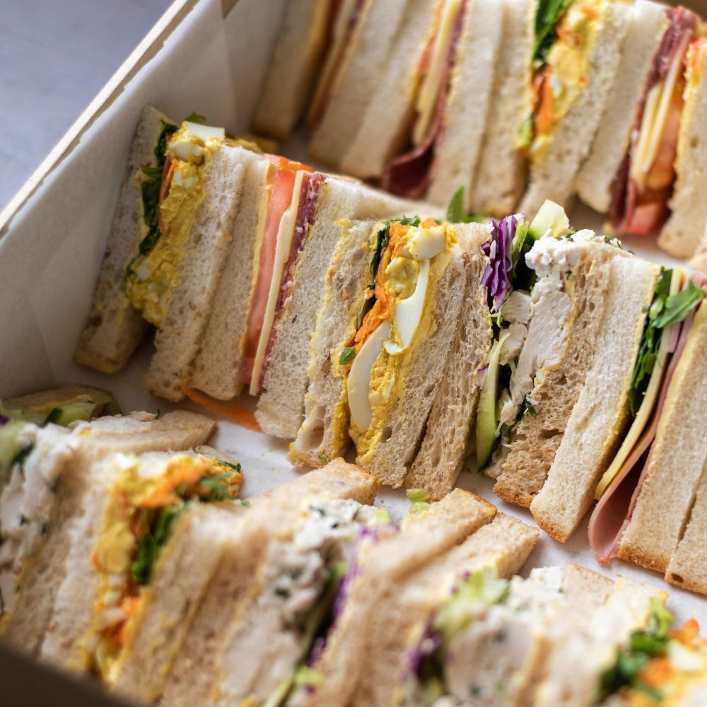 Assorted tea sandwiches on artisan bread