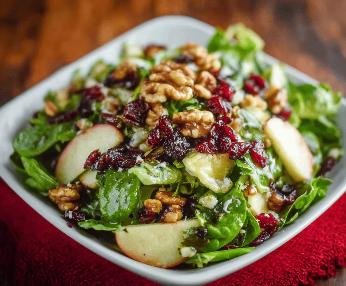 Cranberry walnut salad with mixed greens, goat cheese, and candied walnuts