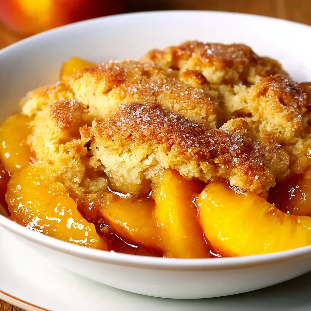 Southern peach cobbler with golden biscuit topping