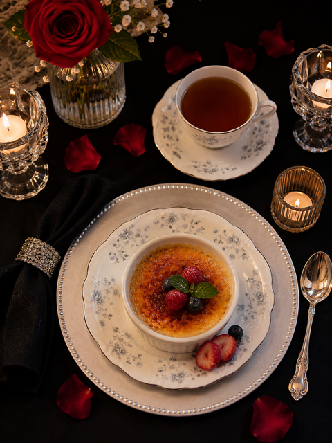 Elegant romantic dinner place setting for two